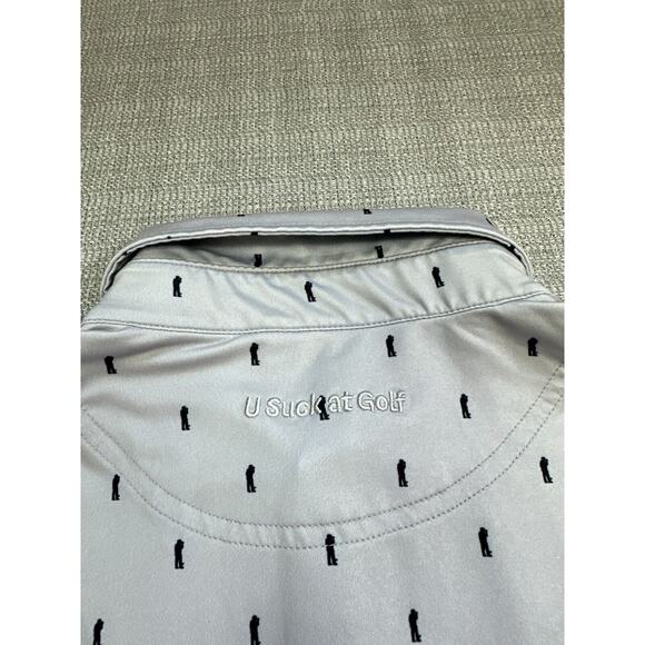 U Suck At Golf Polo Shirt Mens XL Pullover Grey All Over Golfer Print Casual - Picture 6 of 10